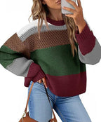 Women's Chunky Knit Sweater with Color Block Design and Oversized Fit