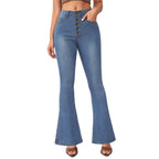 Women's Flared Jeans with High Waist and Button Detail