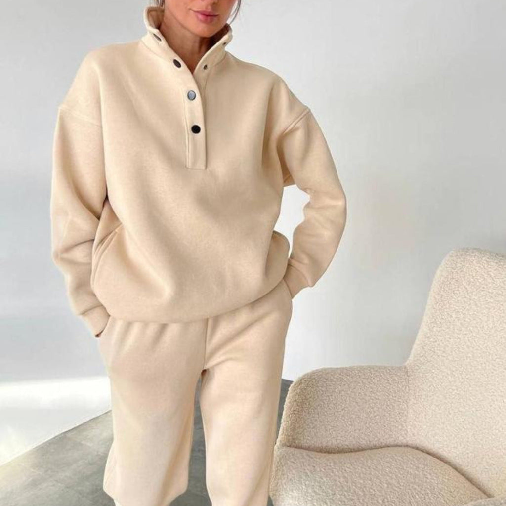 Women's Oversized Fleece Set with Stand-Up Collar and Joggers
