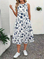 Women's Sleeveless Floral Maxi Dress with Pockets
