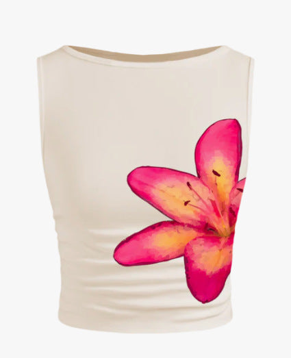 Women's Sleeveless Floral Crop Top