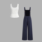 Women's Casual Tank Top and Wide-Leg Overalls Set