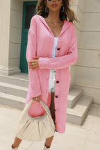 Women's Chunky Knit Cardigan with Hood and Elegant Button Details
