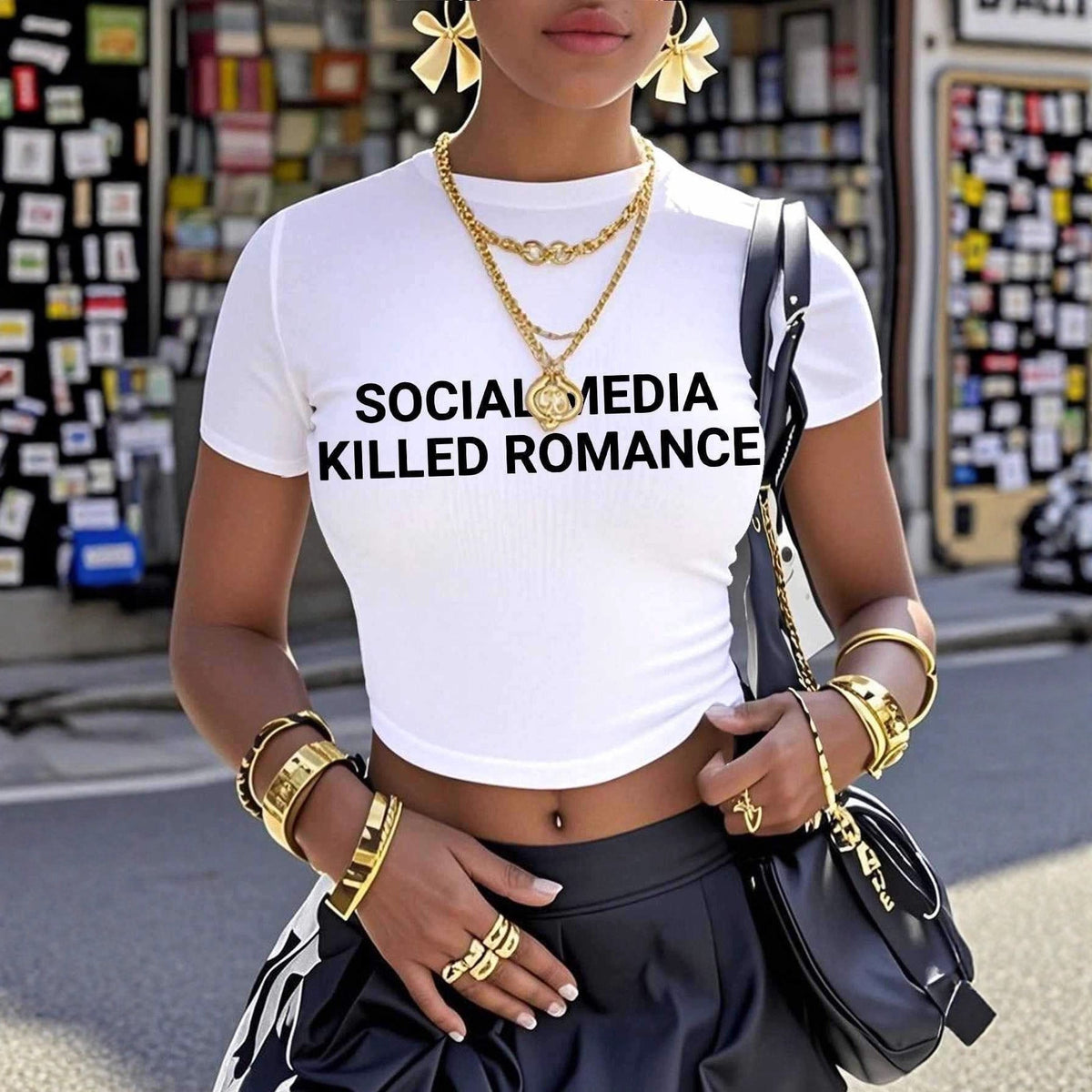 Women's Crop T-Shirt with Statement Print and Fitted Cut