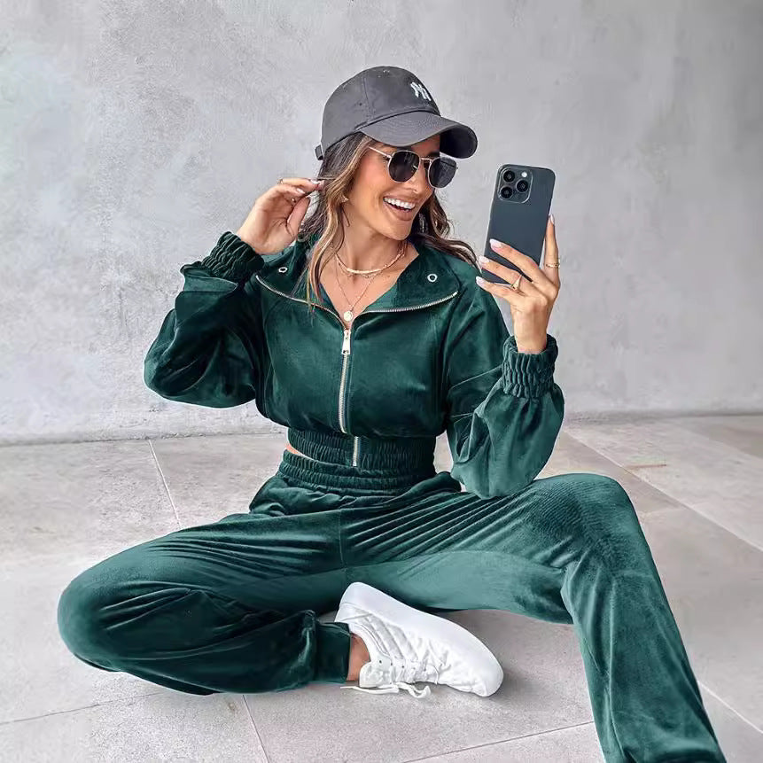 Women's Casual Sport Suit with Elastic Waistband and Pockets