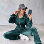 Women's Casual Sport Suit with Elastic Waistband and Pockets