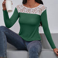 Women's Elegant Long-Sleeve Shirt with Floral Lace Details