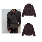 Women's Elegant Suede-Look Jacket with Fashionable Buckles and Practical Pockets