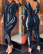 Casual Abstract Print Outfit with Drop Shoulders