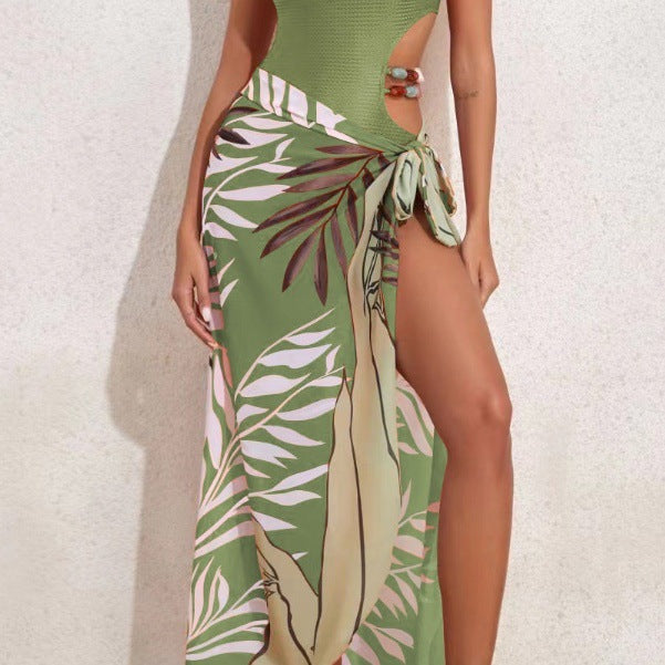 Women's Asymmetrical Swimsuit Set with Elegant Sarong