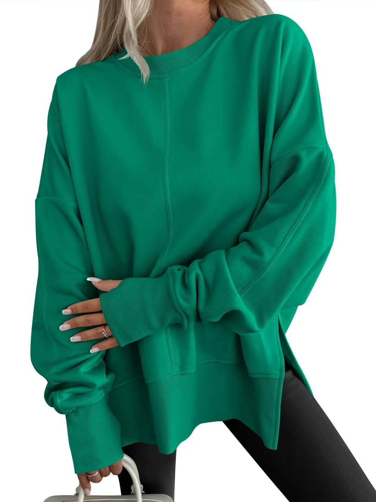 Women's Comfortable Long-Sleeve Sweater with Side Slits
