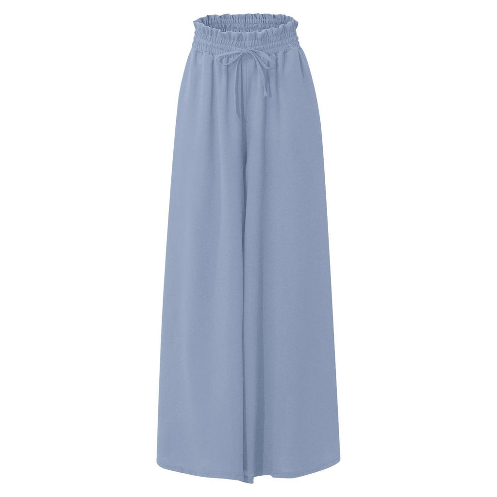 Women's Elegant and Airy Wide-Leg Trousers with Elastic Waist and Pockets