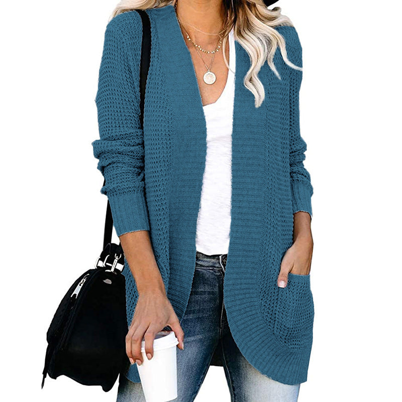 Women's Casual Knit Coat with Pockets and Open Front