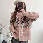Women's Chunky Knit Cardigan with Cable Pattern and Buttons