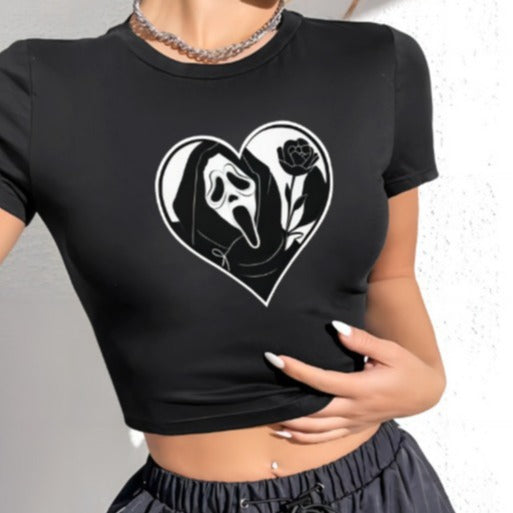 Women's Crop T-Shirt with Creative Lettering and Figure-Hugging Cut