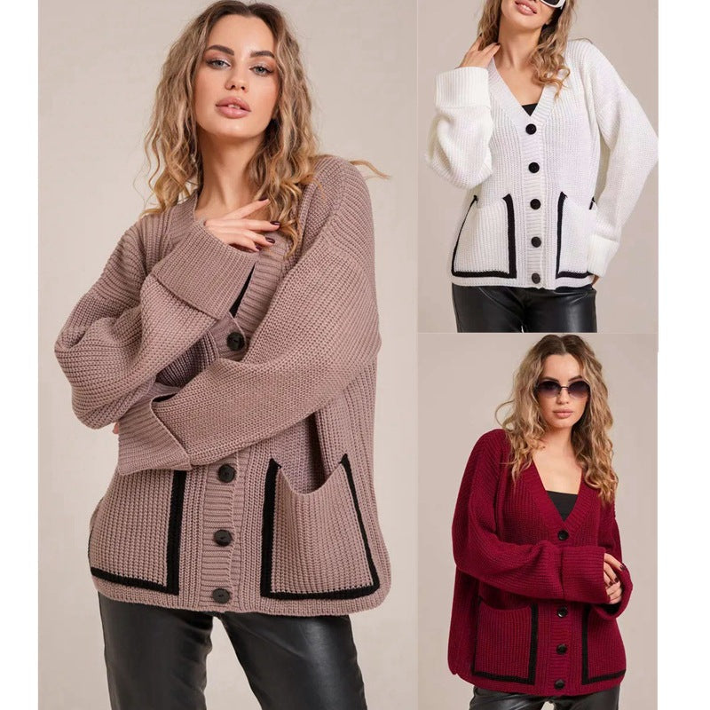 Women's Chunky Knit Cardigan with Button Details and Casual Fit