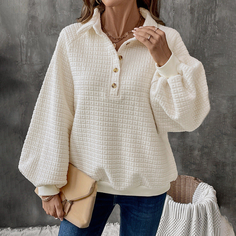 Women's Fleece Sweater with Wood Button Details and Casual Fit