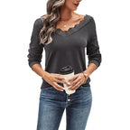 Women's Long Sleeve Blouse with Romantic Lace Trim