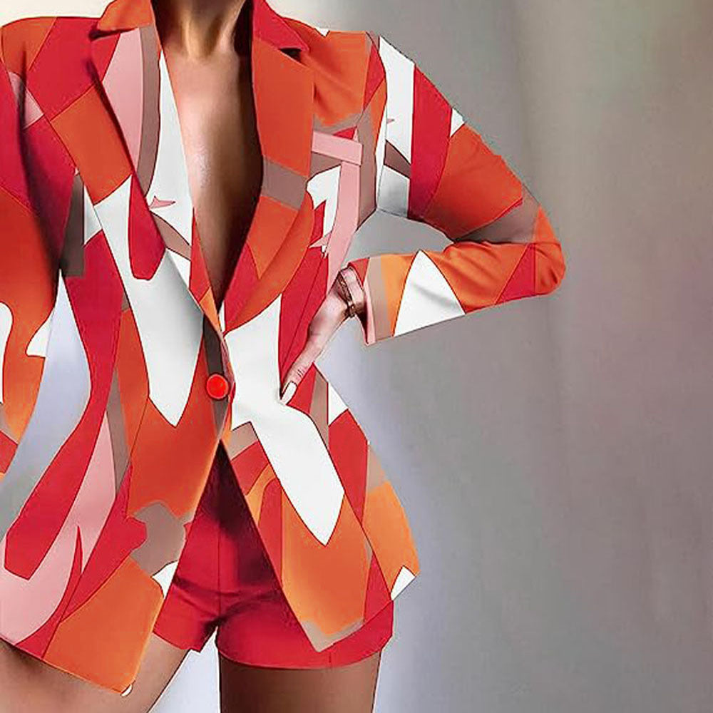 Women's Fashionable Blazer with Shorts and Striking Color Design