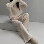Women's Casual Knit Ensemble with Wide Cut and High Collar