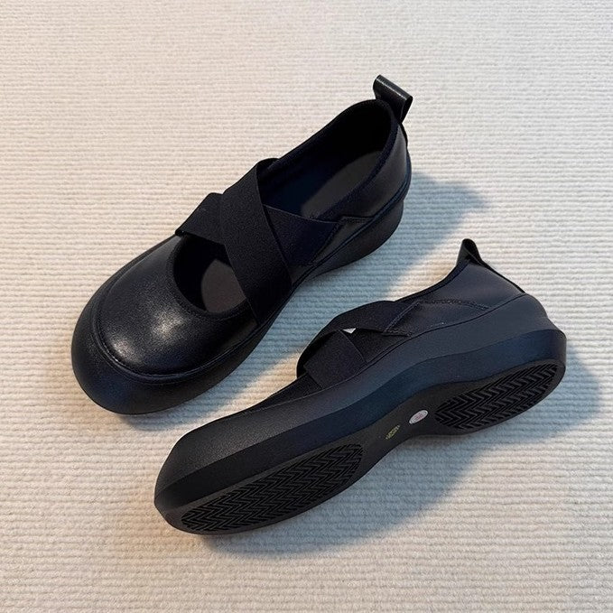 Women's Ballet Flats with Elastic Cross Strap and Cushioned Sole