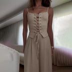 Elegant Lace-Up Wide Leg Jumpsuit