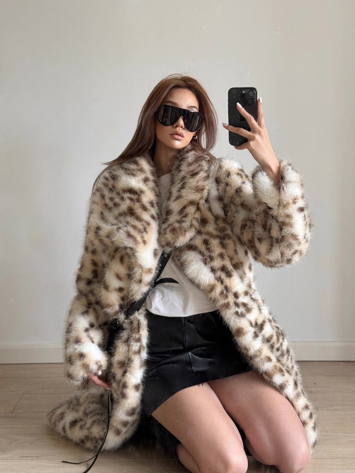 Women's Elegant Faux Fur Coat with Animal Print