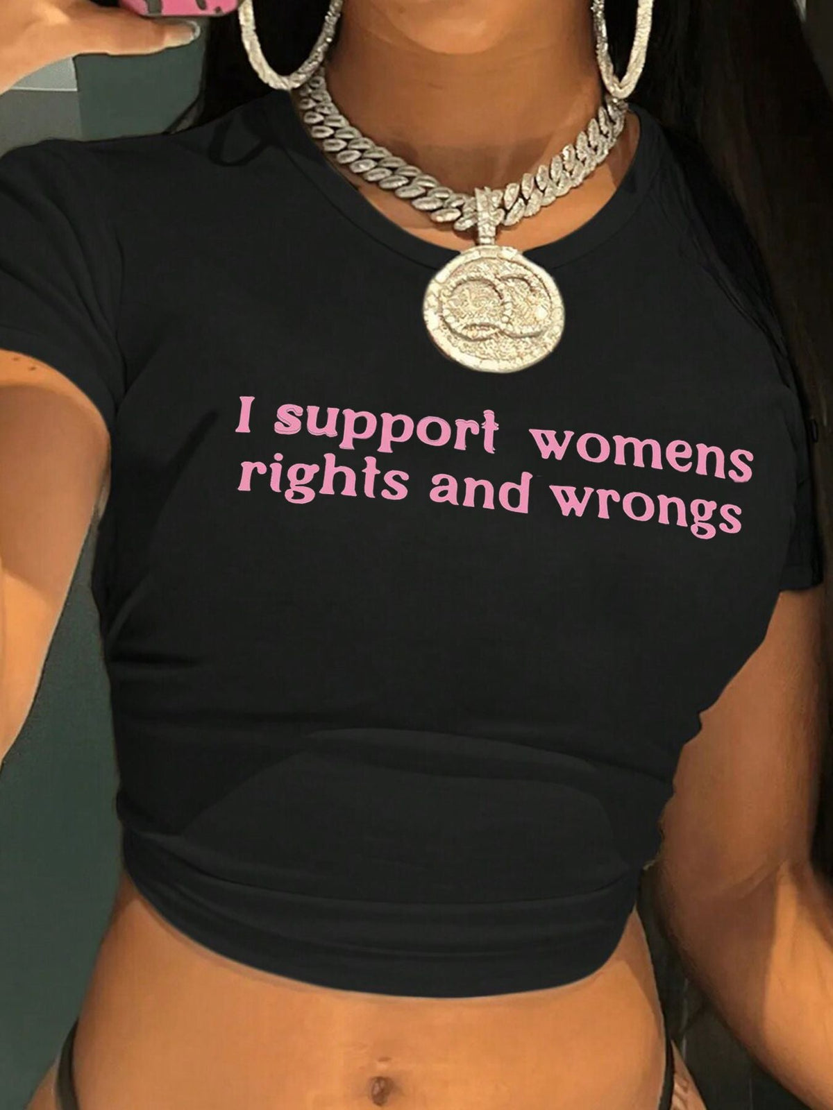 Women's Crop T-Shirt with Creative Lip Print