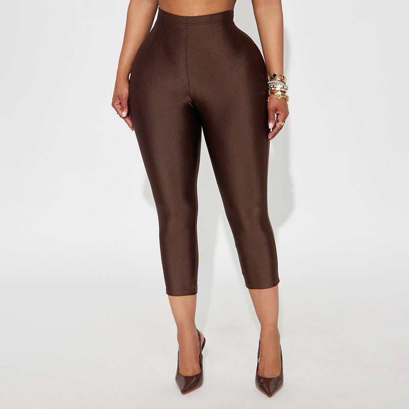 Women's High-Waisted Glossy Capri Leggings