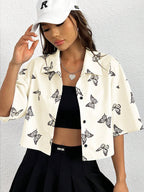 Women's Short Sleeve Shirt with Butterfly Print
