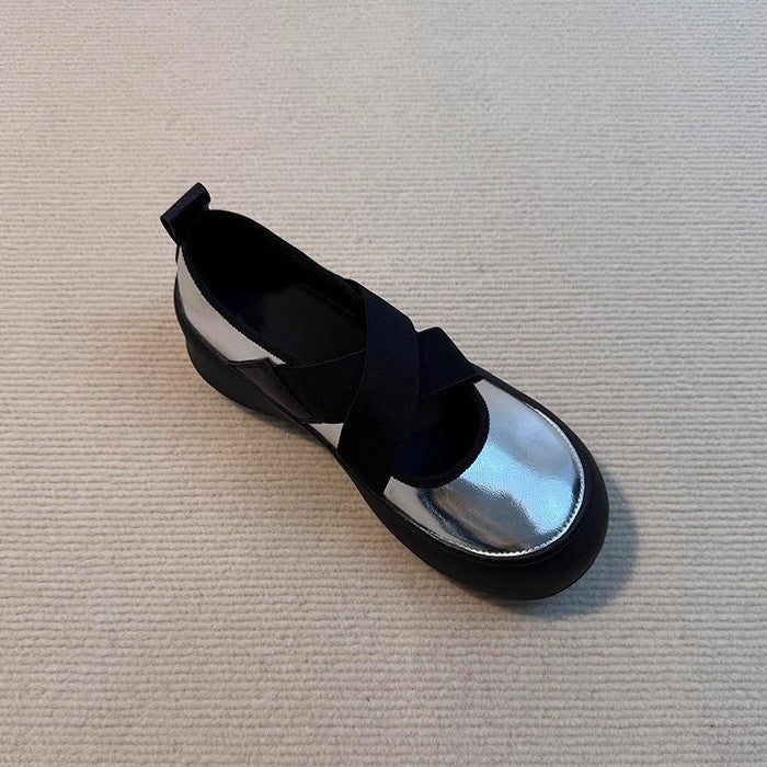 Women's Ballet Flats with Elastic Cross Strap and Cushioned Sole