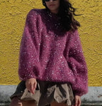 Women's Glitter Knit Sweater with Wide Cut