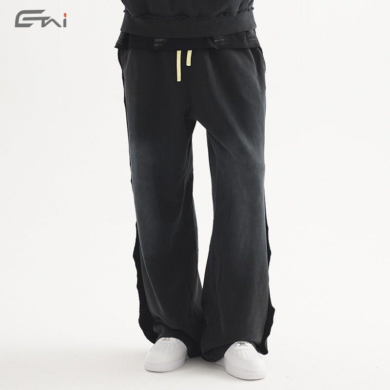 Men's Casual Sweatpants with High Waist, Elastic Drawstring, and Faded Knee Areas