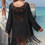 Elegant Beach Cover-Up with Crochet Pattern and Tassels