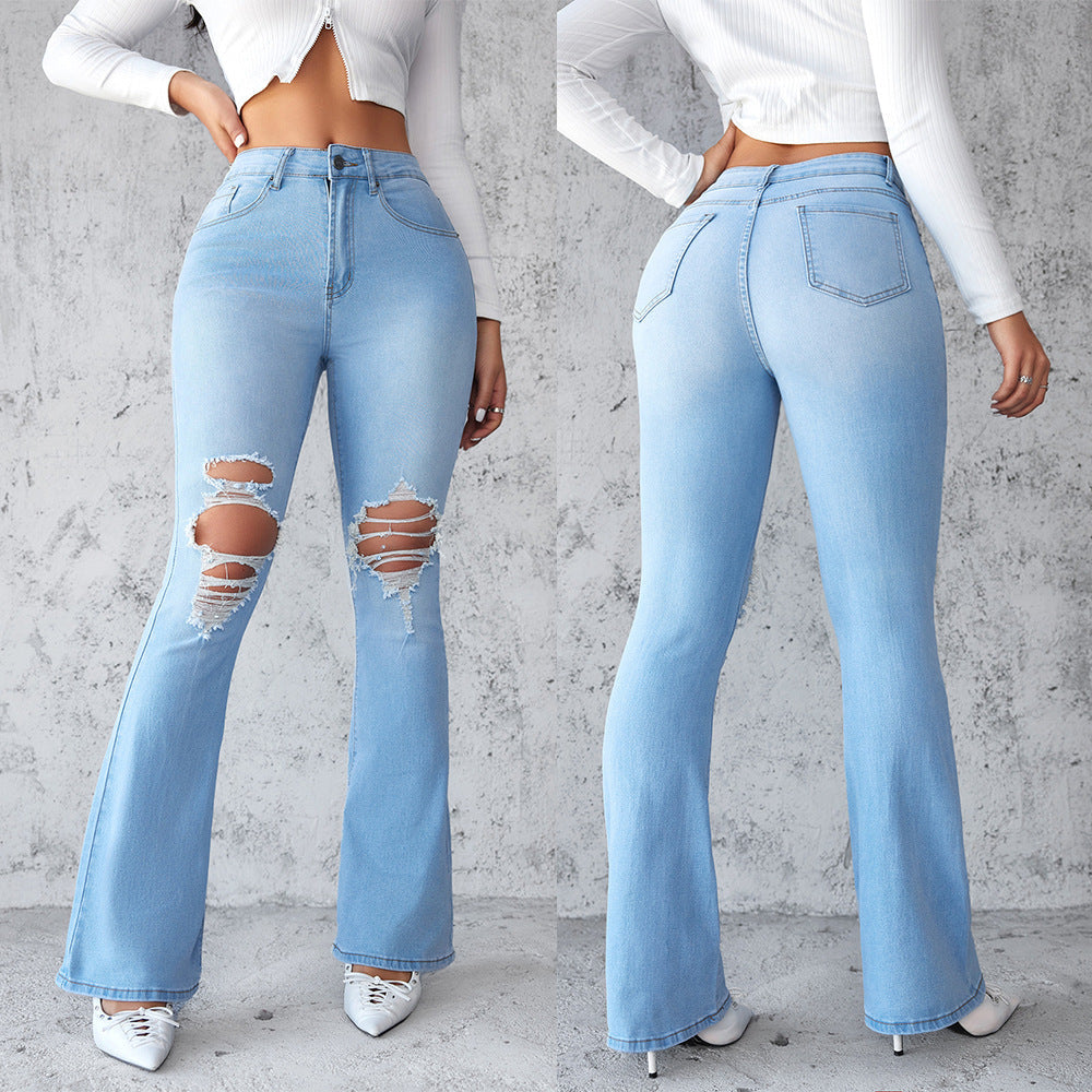 Women's Flared Jeans with Distressed Details