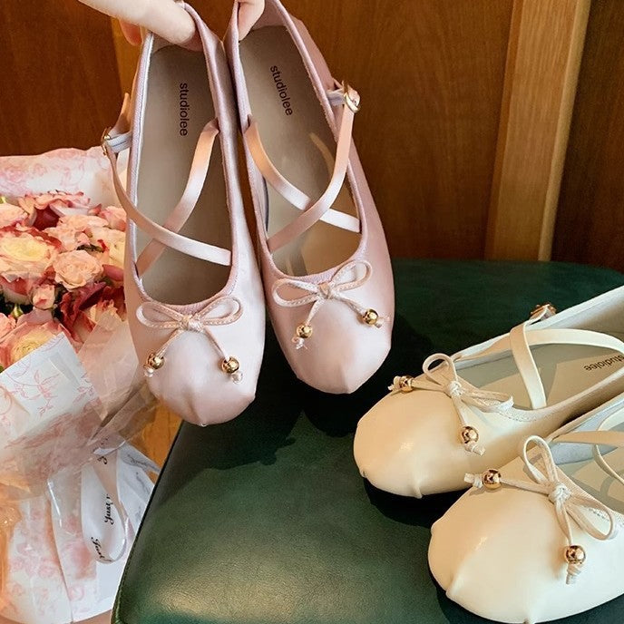 Women's Ballet Flats with Fine Straps and Bow Detail