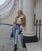 Women's Cropped Faux Leather Jacket with Cozy Teddy Lining and Practical Pockets