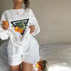 Women's Casual Sweatshirt and High-Waist Shorts Set