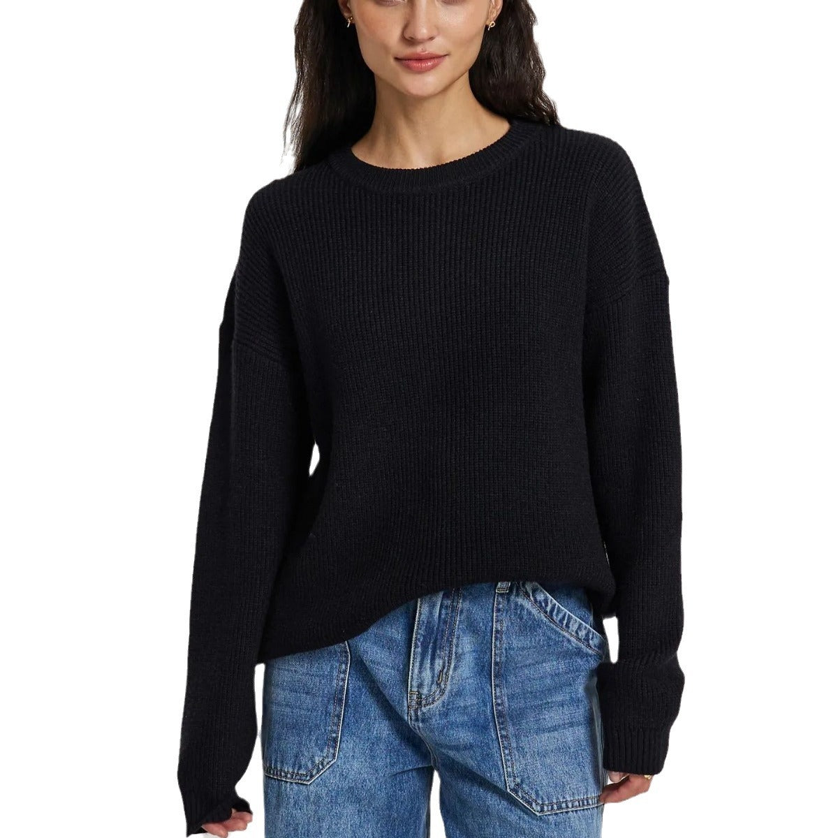 Women's Large, Soft Knit Sweater with Dropped Shoulders