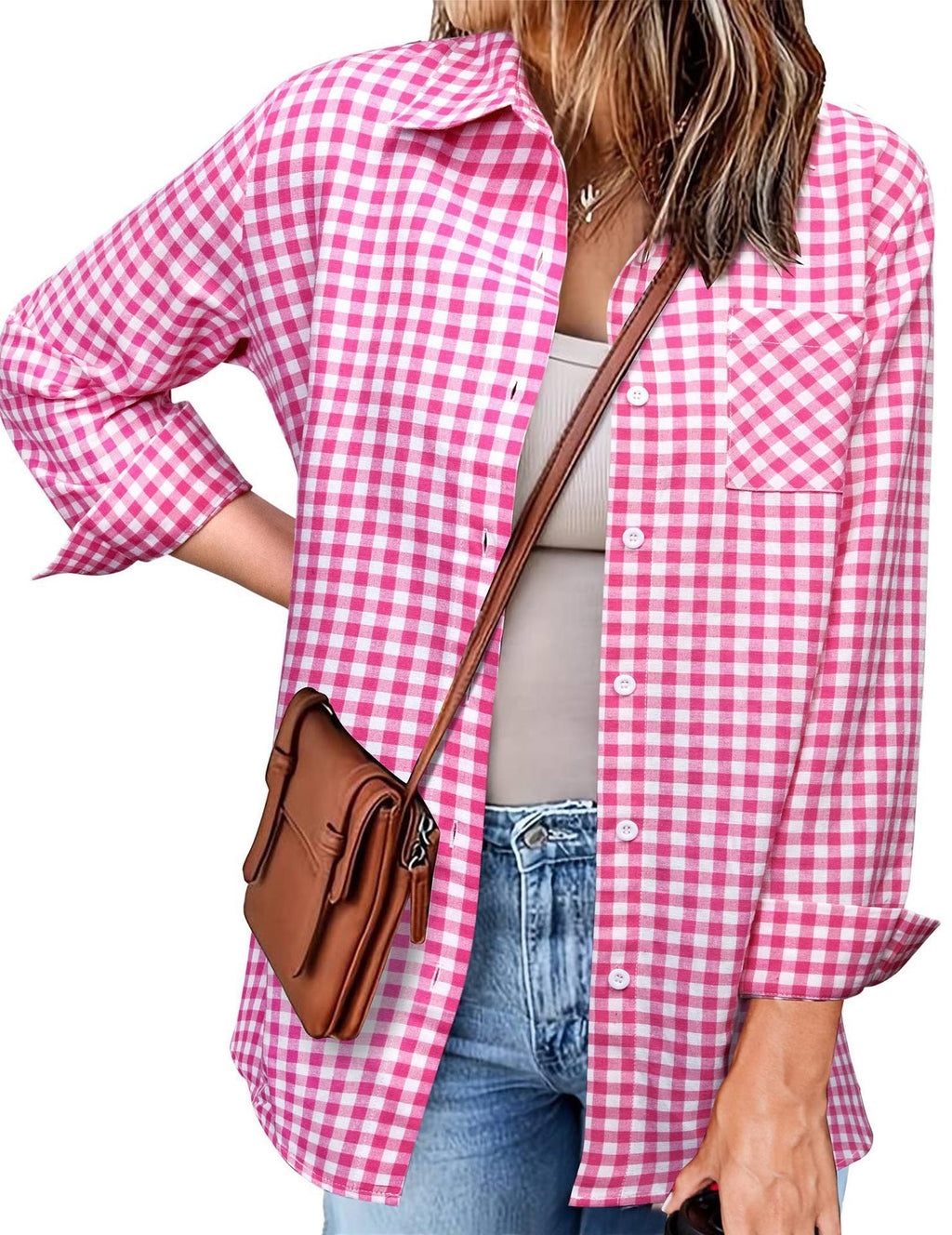Women's Plaid Shirt with Casual Cut and Chest Pocket