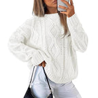 Women's Chunky Knit Sweater with Cable Knit Pattern