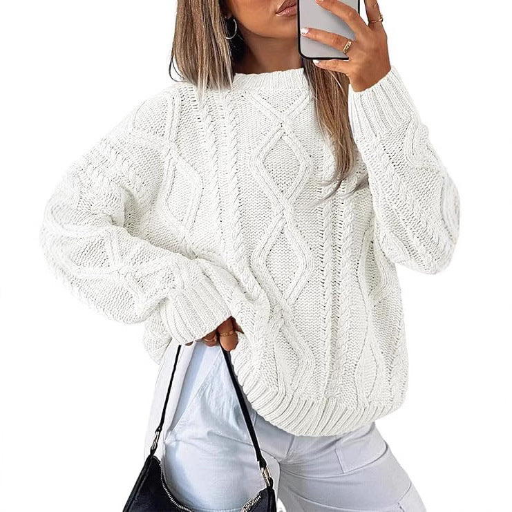 Women's Chunky Knit Sweater with Cable Knit Pattern