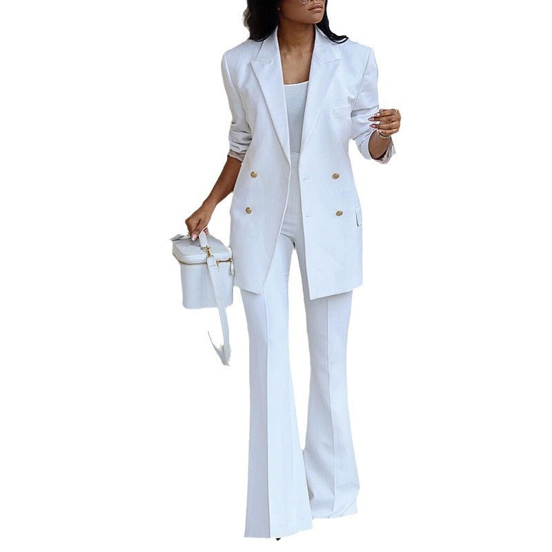 Women's Elegant Blazer Set with Wide Leg and Waist Belt