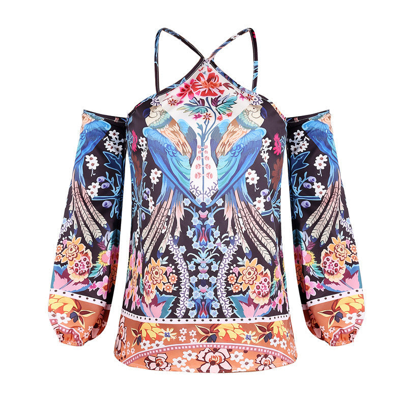Women's Off-Shoulder Blouse with Floral Design
