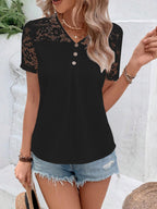 Women's Blouse with Lace Sleeves and Button Details