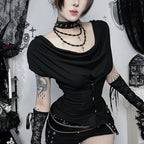 Women's Fitted Draped Shirt with Button Detail and Asymmetric Hem