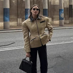 Women's Designer Quilted Jacket with Contrast Collar and Minimalist Pockets
