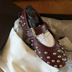 Women's Ballet Flats with Decorative Studs and Elegant Buckle Closure