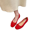 Women's Suede Ballet Flats with Decorative Bow