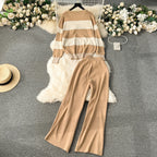 Women's Casual Knit Suit with Wide Pant Hems